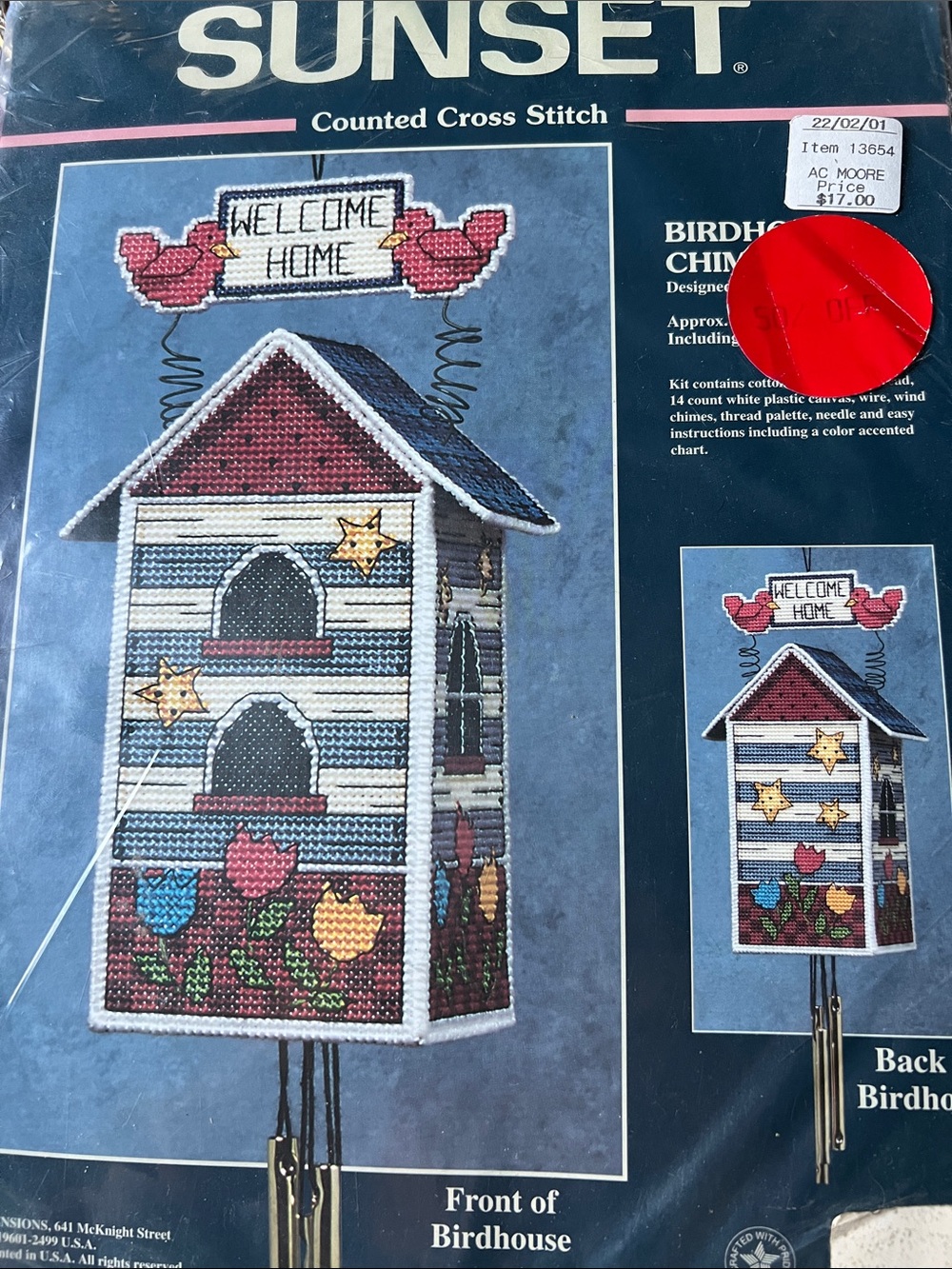 Vintage Cross Stitch Needlepoint Kit 3D Birdhouse Bird House windchime